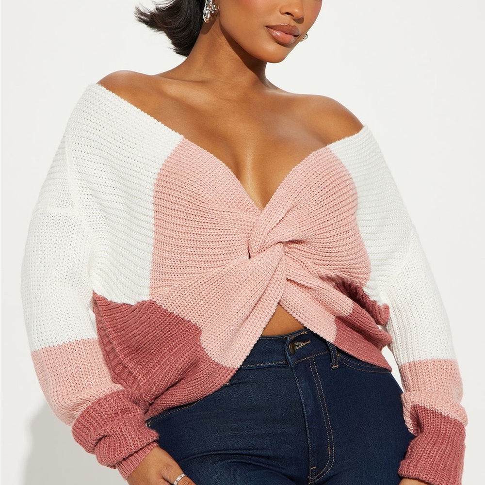 Fashion Nova Twist Front Color Block Sweater 1XL